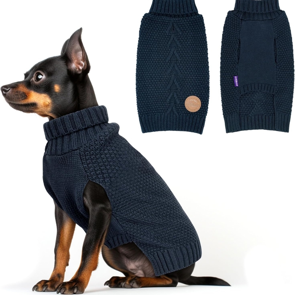 cyeollo Dog Sweaters for Dogs Turtleneck Knitted Sweaters with Leash Hole
